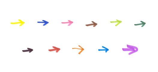 Arrow Symbol Set, Hand-drawn Colorful Marker Glyphs on Transparent Background