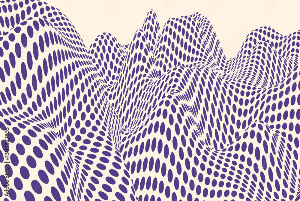 Aufkleber abstract wavy landscape with bold purple polka dot pattern on a beige background, creating an optica