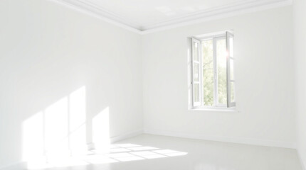 Fototapeta premium – Generative AIA bright and airy room with an open window, fresh air flowing in, symbolizing mental clarity – Generative AI