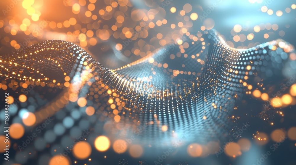 Poster dynamic flow of digital particles in a futuristic environment abstract art vibrant colors engaging v