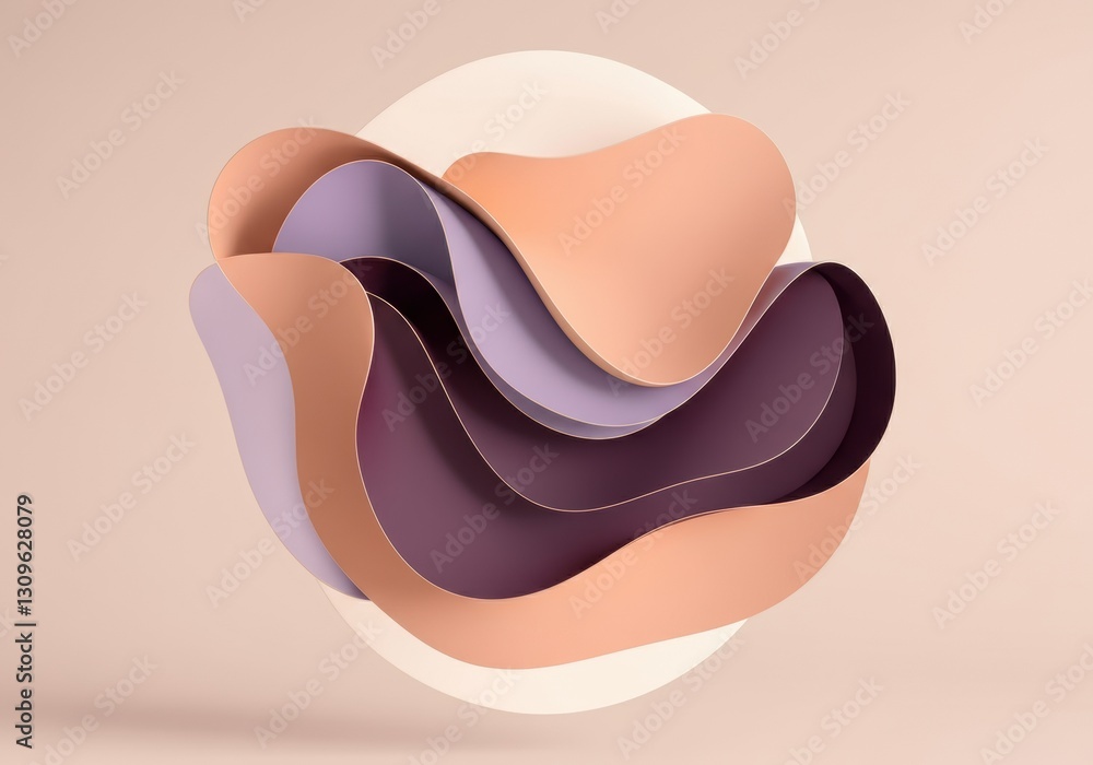 Poster abstract layered shapes in soft pastel colors creating a modern design