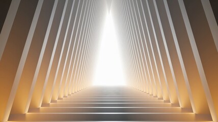 Naklejka premium A 3D elongated white columns converging symmetrically to a central bright light creates a corridor-like perspective