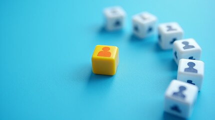   The Chosen One: A vibrant yellow cube with a person icon stands out among a cluster of similar cubes, suggesting concepts of selection, talent, and individuality.
