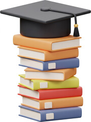 Graduation Cap on Stack of Colorful Books Education Concept 3D Render