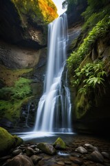 Obraz premium waterfall in the middle of a rocky gorge with a few trees