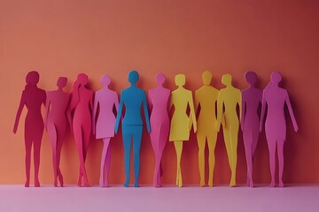 Diverse People Figures Standing Together Pastel Colors