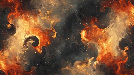 Abstract Cosmic Fire Swirls Painting Art