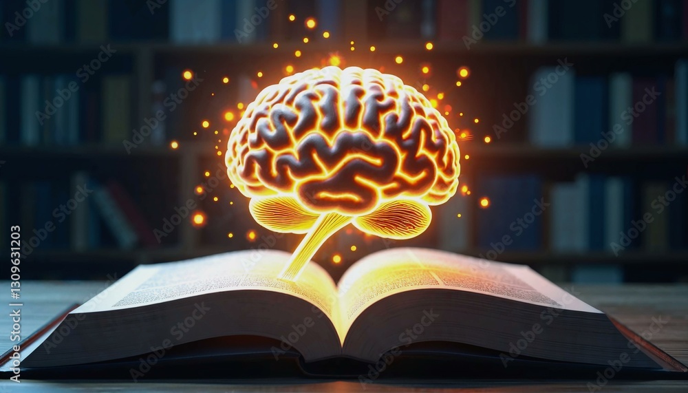 Aufkleber glowing brain emerging from an open book symbolizing creativity and knowledge