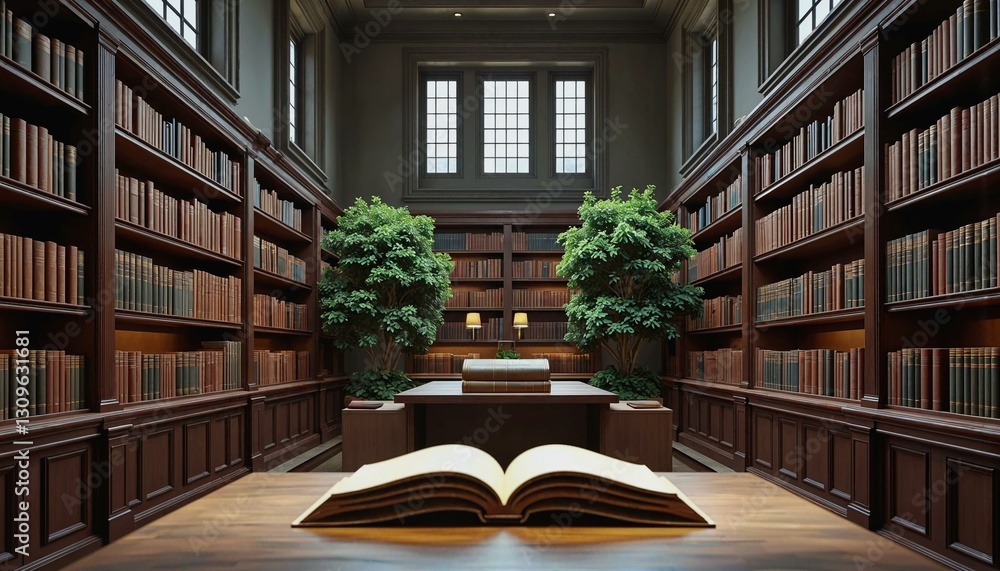 Poster conceptual portrayal of wisdom and learning in a serene library setting