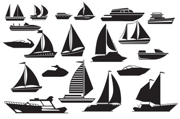 A collection of boat and marine transportation icons in vector format. Suitable for navigation, marine apps, and travel-related projects