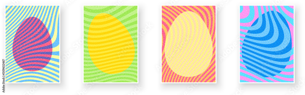 Poster vector illustration of four abstract easter eggs with bold colors and wavy patterns, creating a mode