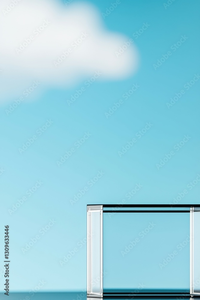 Poster minimalist glass cube display podium against sky background for product presentation design or artis