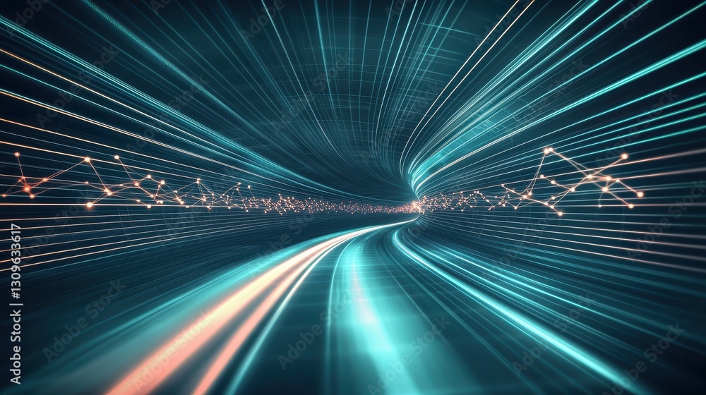 Poster dynamic light trails showcase high-speed motion in a futuristic tunnel digital art abstract environm