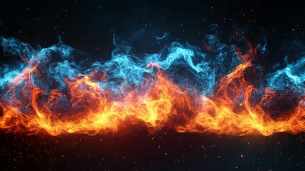 Abstract fiery blue and orange waves collide