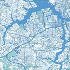 Map of Portsmouth in Virginia in a professional blue style. Contains layered vector with roads water, parks, etc.