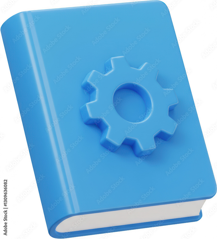 Poster 3d render of blue book with gear icon settings manual guide help tutorial