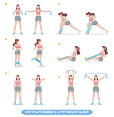 Fototapeta premium Resistance rubber elastic women workout bands exercise illustration