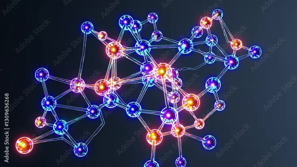 Poster abstract 3d render of a colorful molecular structure forming complex connections, symbolizing scient