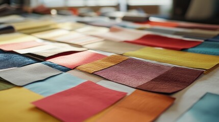Vibrant Fabric Swatches Spread Across a Table for Design Inspiration