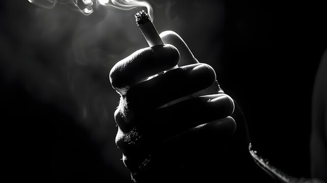 Hands crushing a cigarette in dramatic lighting symbolizing the determination and struggle to quit smoking as an unhealthy habit  Powerful moody and symbolic visual concept with a minimalist