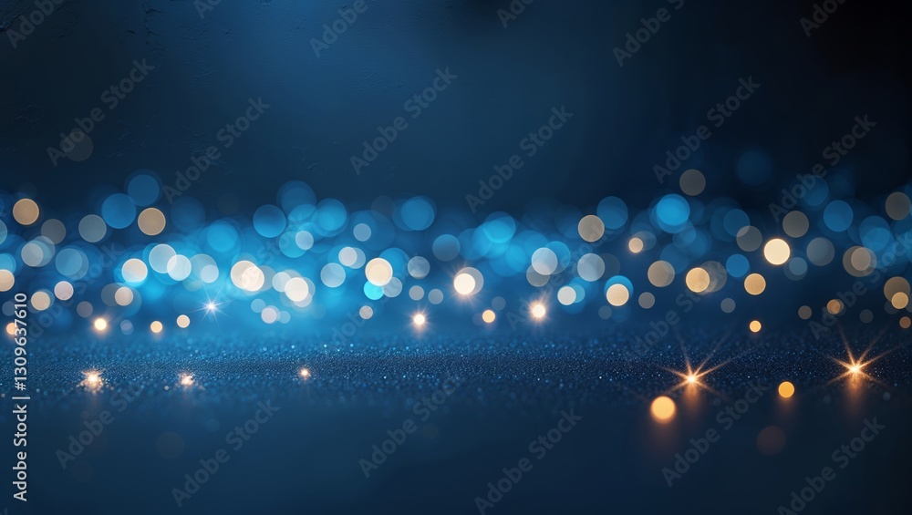 Poster sparkling blue bokeh lights create a dreamy atmosphere in a dimly lit setting during evening events