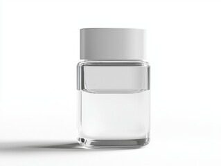 clear glass bottle with sleek, minimalist design and white cap