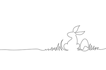 Continuous one-line drawing of Easter Bunny. Cute rabbit silhouette with ears in simple minimalistic style for spring design greeting card and web banner. Vector illustration. easter one-line art.