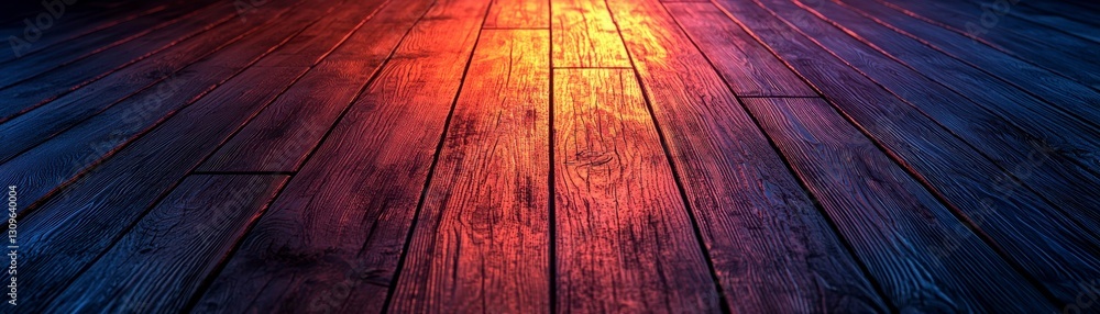 Poster wooden planks illuminated with radiant light creating dynamic and vivid visual display for presentat