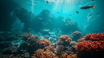 Naklejka premium Sunlit Coral Reef Sanctuary