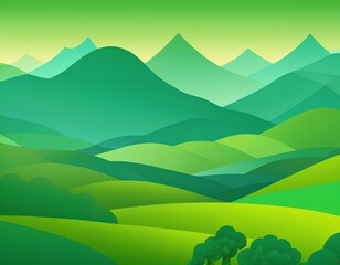 Fototapeta premium Stylized Green Mountain Landscape Illustration