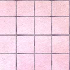 Fototapeta premium Seamless abstract pattern with purple lines on pink watercolor spot background. Vertical and horisontal strips ornament as companion to main pattern. For scrapbooking, packaging, stationary, textile