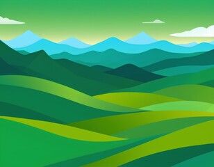 Obraz premium Flat Design Green Landscape with Hills and Mountains 