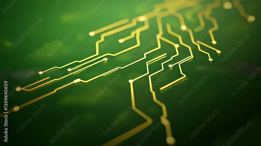 Poster intricate circuit board closeup, exploring electronic components and pathways in detail