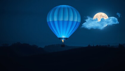 Naklejka premium Hot Air Balloon Glowing Under a Full Moon in a Night Sky