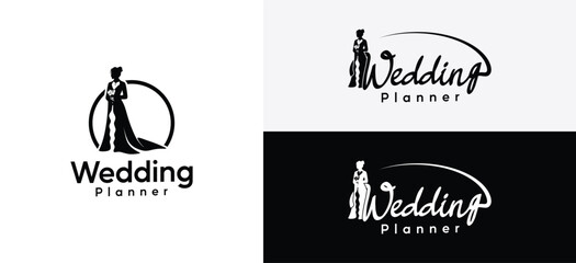 Vector silhouette of a bride. Wedding dress logo, wedding planner symbol, wedding organizer