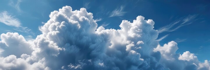 Obraz premium White clouds drift in from the left against a brilliant blue backdrop with wispy strands outstretched, white cloud, moving cloud, blue sky