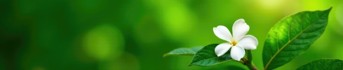 Fototapeta premium White coffee blossoms against bright green leaves, nature, coffee blossoms, greenery