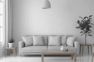 Modern minimalist living room interior design with neutral color palette.