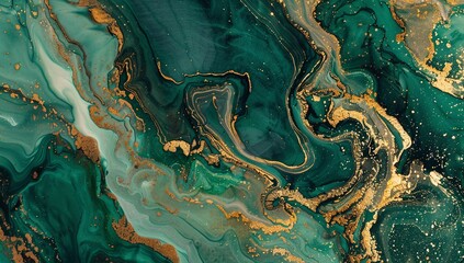 Naklejka premium Swirling emerald and gold abstract art. Luxurious, elegant, and rich in texture.