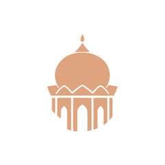 Islamic mosque and crescent moon with lanterns. Eid Mubarak logo. vector illustration