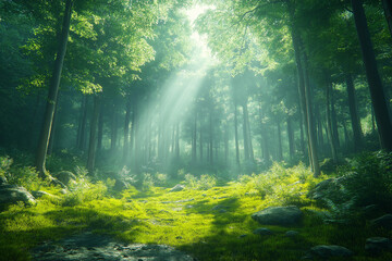 Naklejka premium Beautifly forest landscape wallpaper background 