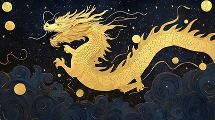 Majestic golden paper cut dragon soaring gracefully across a starry night sky celebrating the upcoming arrival of 2026  This magical mythical creature is a symbol of power luck