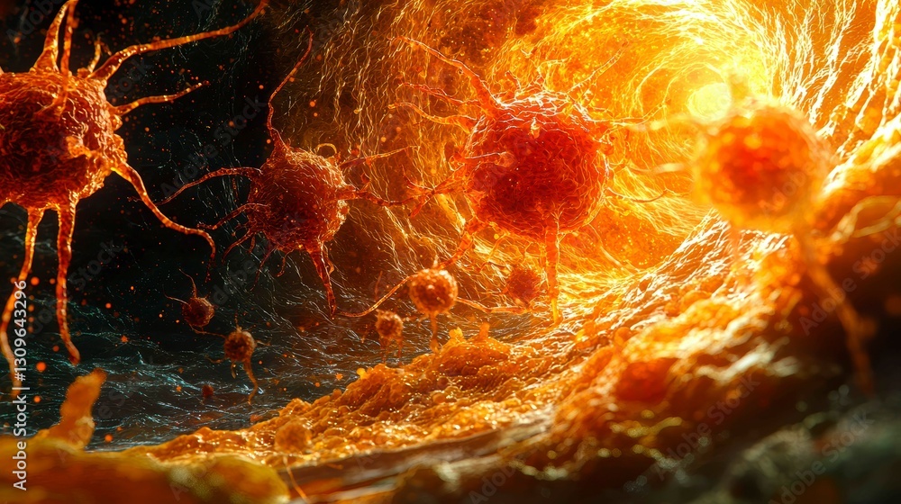 Aufkleber microscopic orange cell exploration with bright field illumination and filamentous structures