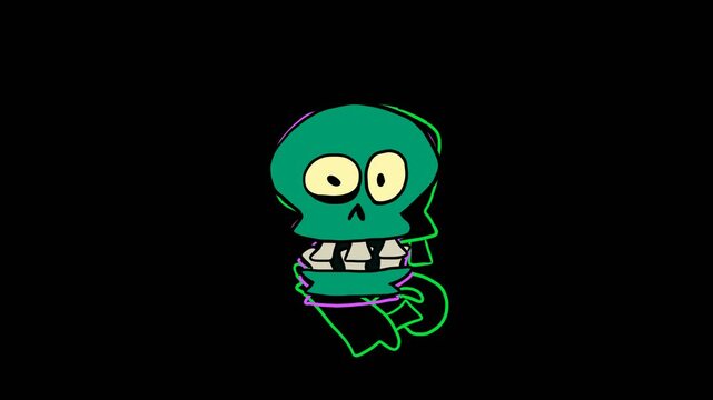 10-Second Countdown with a hand-drawn funny cartoon zombie and skeleton Head . Two color animation options on transparent background