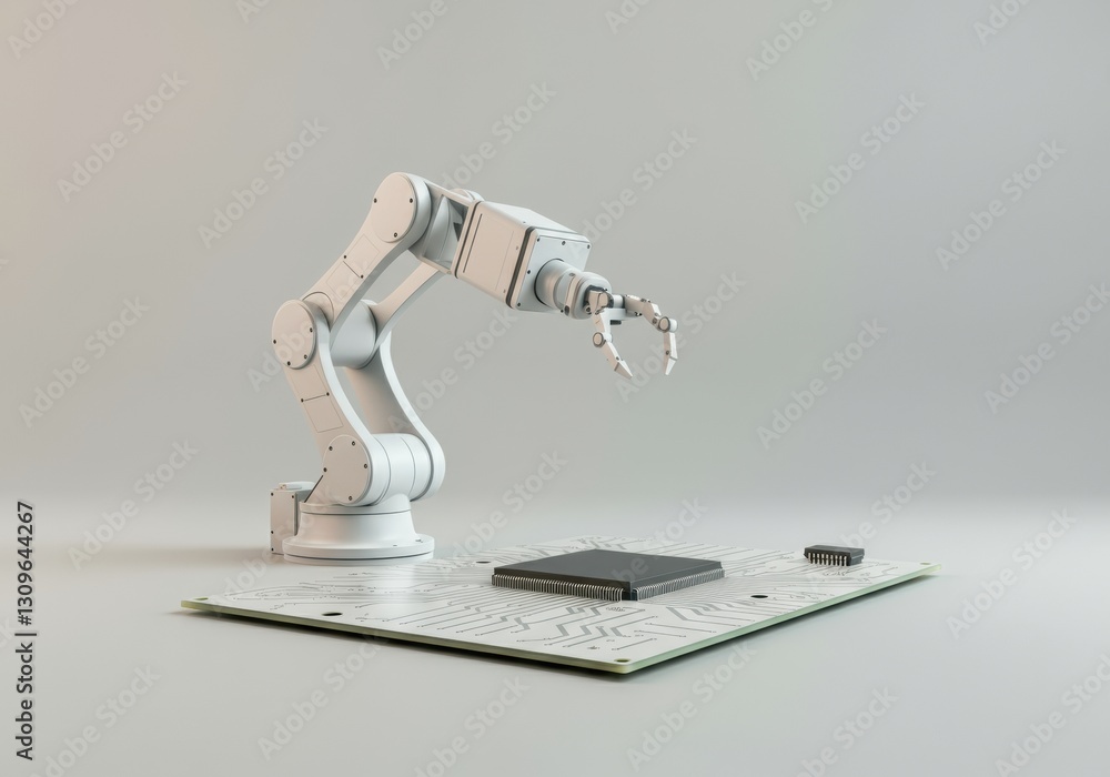 Aufkleber robotic arm assembling components on a circuit board mockup
