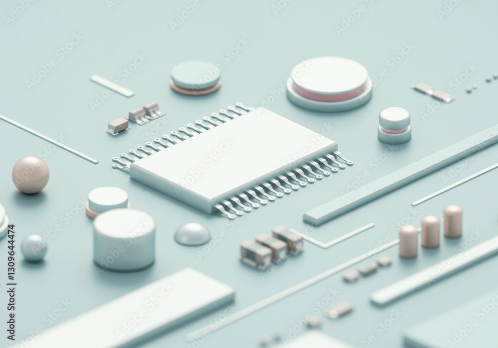 Poster abstract composition of electronic components on a light background