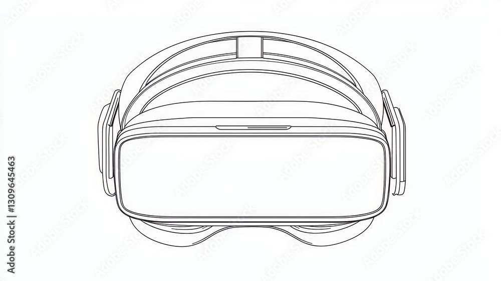 Poster detailed line drawing of a vr headset for virtual reality and augmented reality use