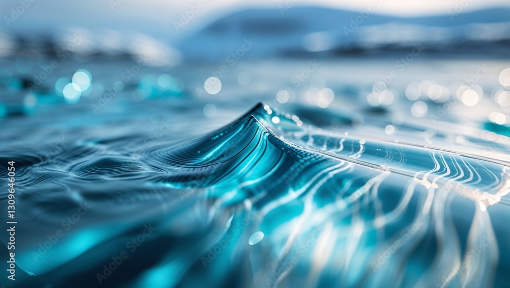 Poster close-up view of gentle waves reflecting sunlight in a tranquil ocean setting during the late aftern