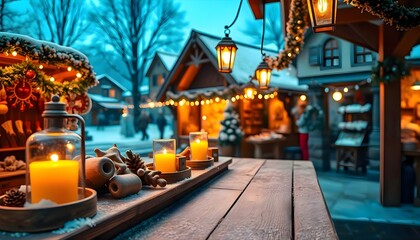 a wooden table topped with lots of lit candles