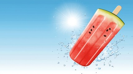 Juicy watermelon splashing into refreshing water, summer delight
